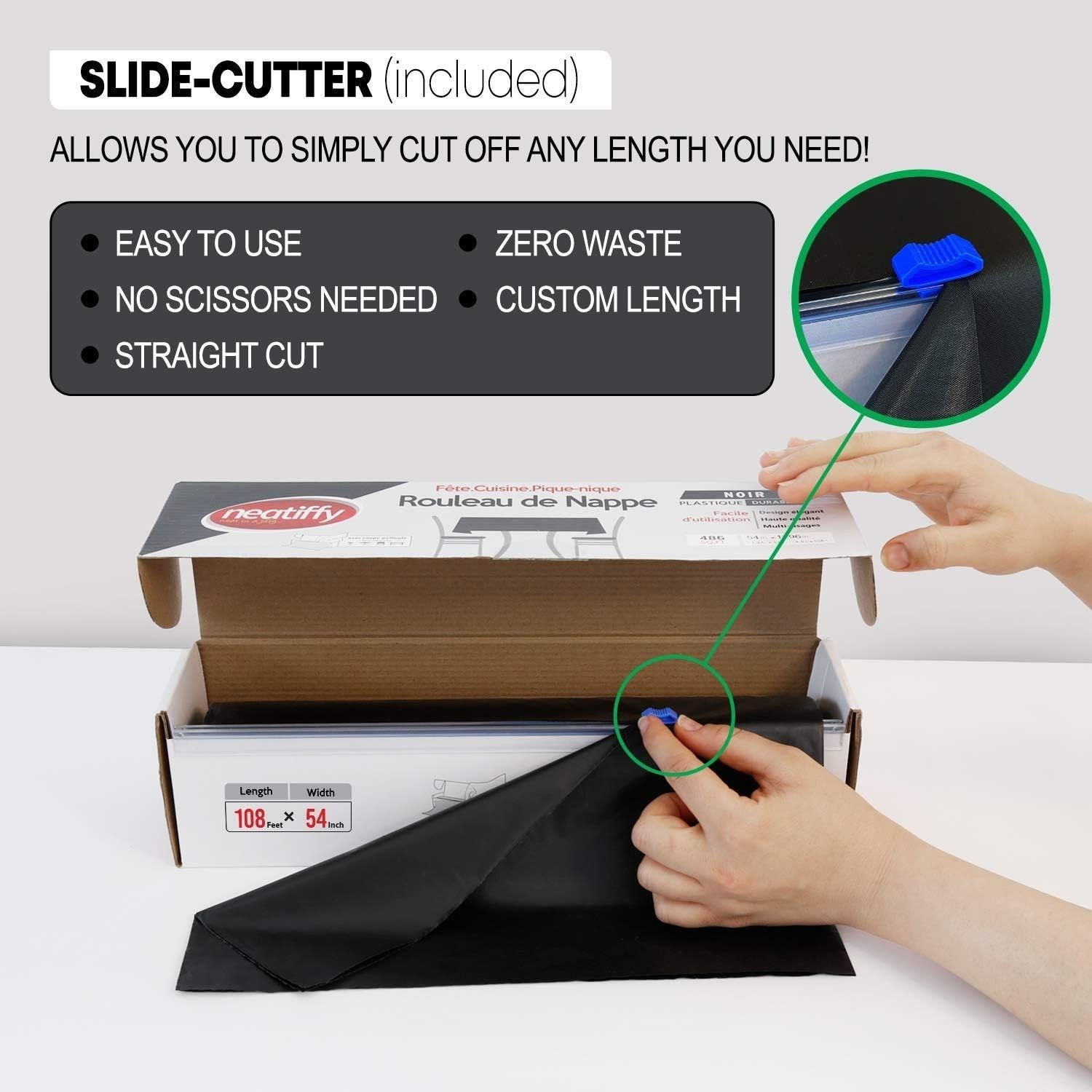 54in x 108ft Black Waterproof Disposable Tablecloth Roll for Elegant Events