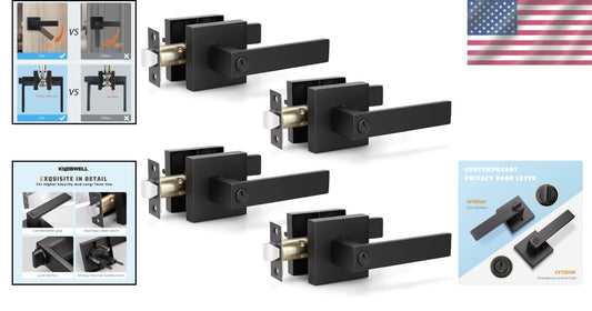 Durable Zinc Alloy Matte Black Door Handles - 4 Pack for Bedrooms & Bathrooms