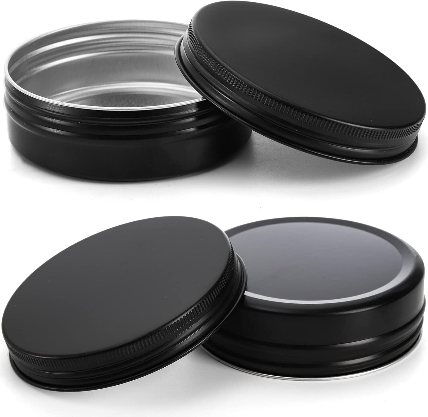 Compact Round 4 oz Matte Black Aluminum Tins - 48 Pack Storage for Crafts