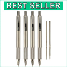 Load image into Gallery viewer, F-701 Retractable Ballpoint Pen 4-Pack - Stainless Steel, Fine 0.8mm Black Ink