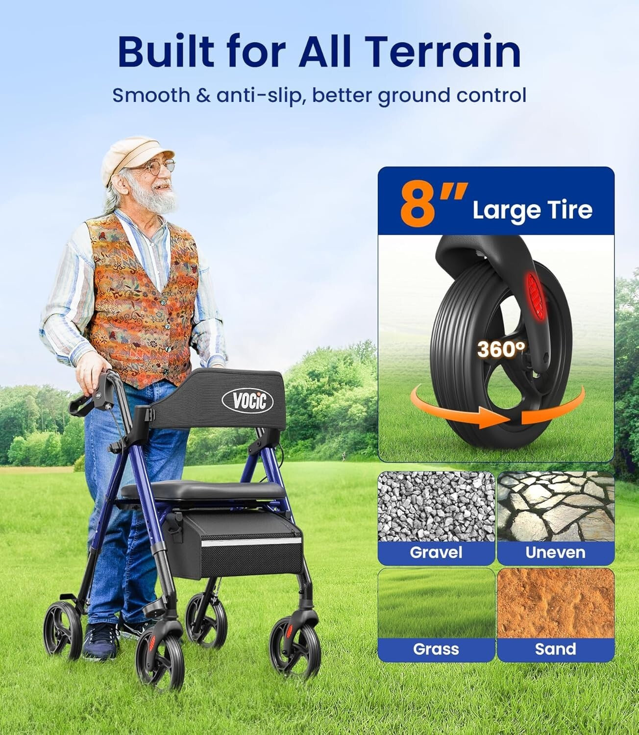 Lightweight Aluminum Walker for Seniors - Foldable, Adjustable Height & Storage