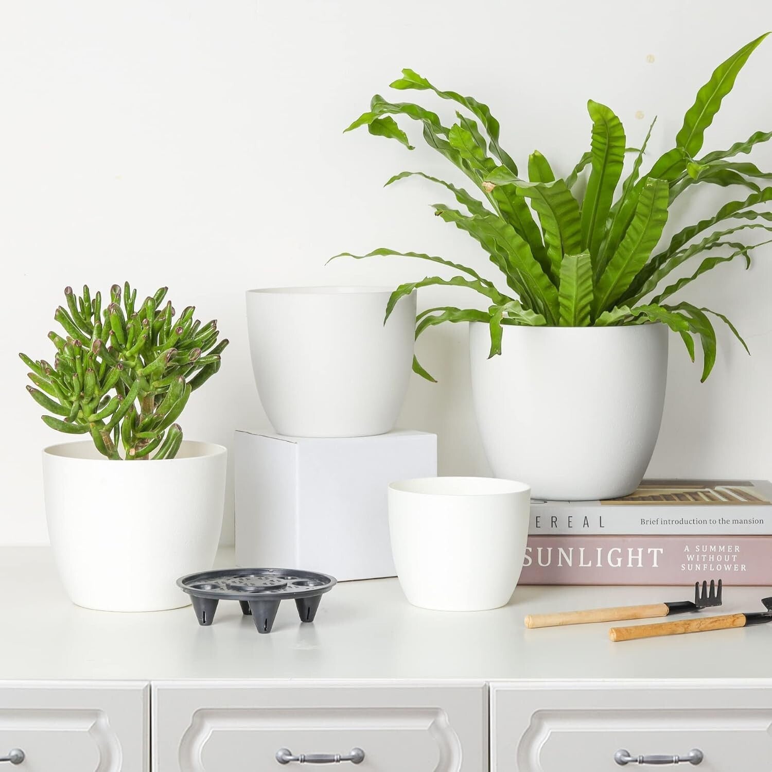 Elegant Set of 6 White Self-Watering Pots - Perfect for Indoor & Outdoor Plants