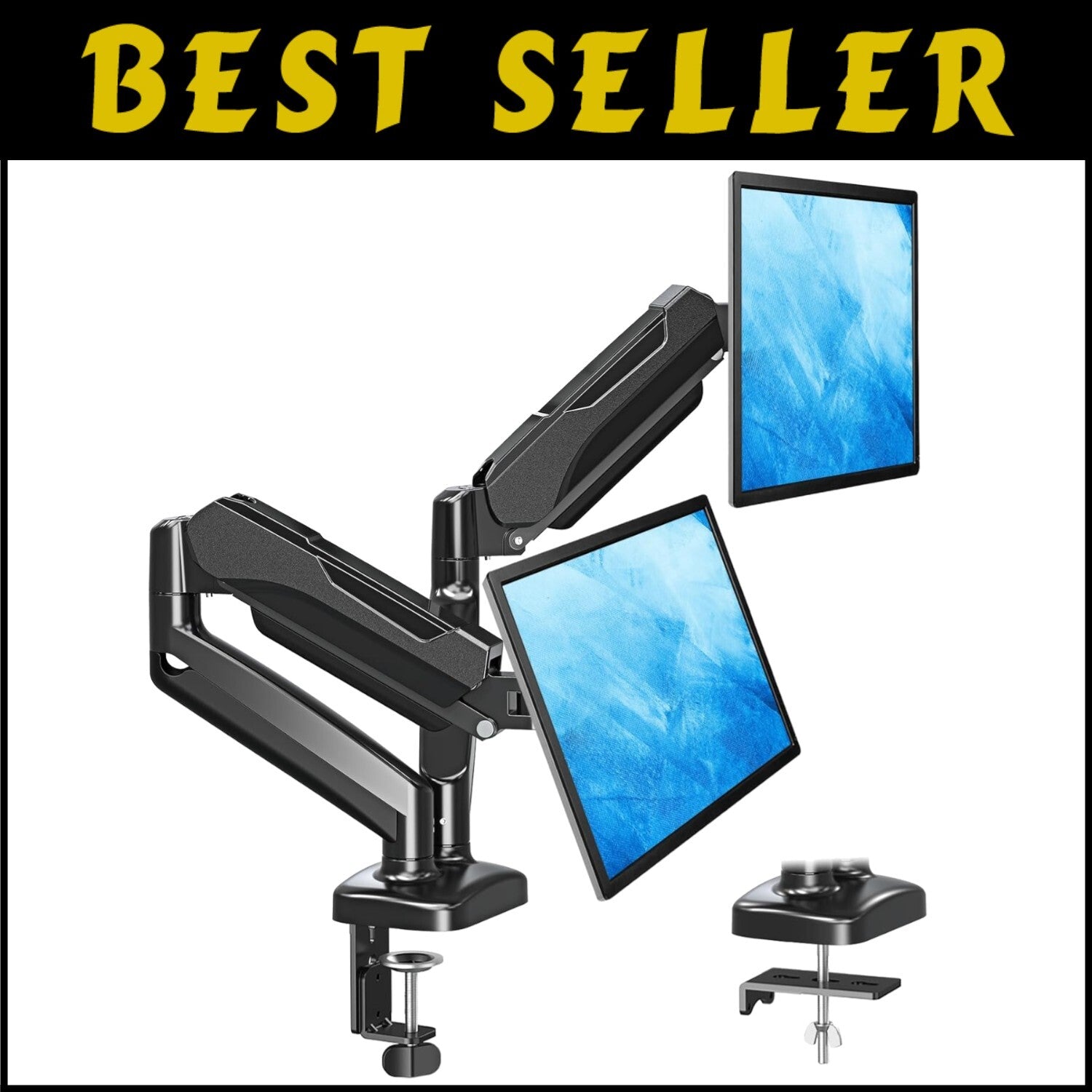 Height Adjustable Dual Monitor Arm with C-Clamp & Grommet Base - Black, Max 32"