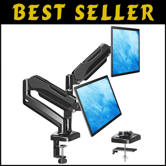 Height Adjustable Dual Monitor Arm with C-Clamp & Grommet Base - Black, Max 32"