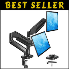 Load image into Gallery viewer, Height Adjustable Dual Monitor Arm with C-Clamp &amp; Grommet Base - Black, Max 32"