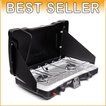 Load image into Gallery viewer, Triton+ Portable 2-Burner Camping Stove with Push-Button Ignition – 22,000 BTUs