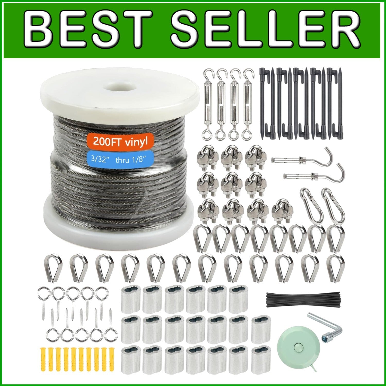 Durable Vinyl Coated 200FT Wire Rope Kit - Ideal for Garden and Outdoors