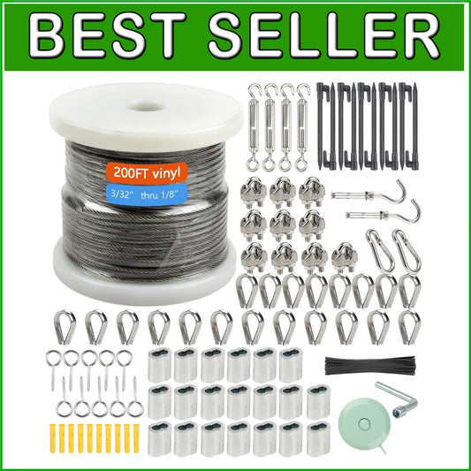 Durable Vinyl Coated 200FT Wire Rope Kit - Ideal for Garden and Outdoors