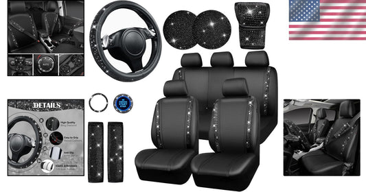 Luxury Bling Rhinestone Seat Covers & Steering Wheel Cover - Universal Fit Set