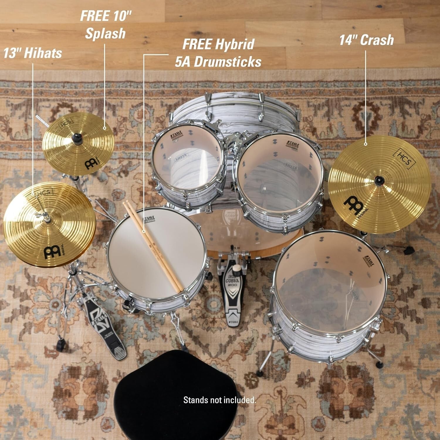 Meinl HCS Cymbal Set - 13" Hi-Hats, 14" Crash & 10" Splash, 5A Sticks Included