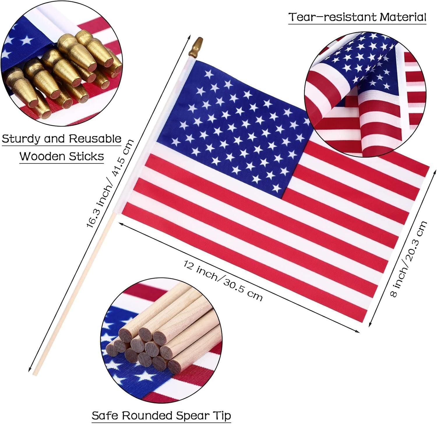 100 Mini American Flags on Sticks - Safe & Durable for Events & Celebrations