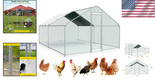 10x13FT Large Metal Chicken Run with Roof & Waterproof Cover for Safe Habitats