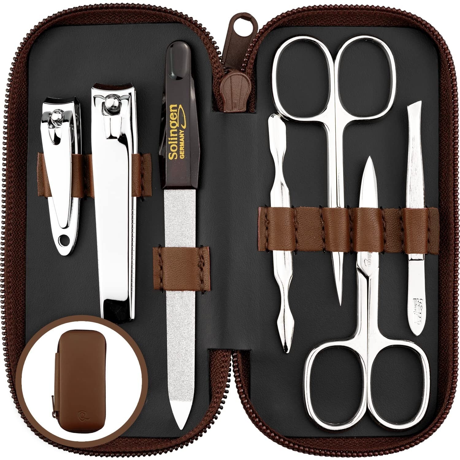 Exclusive Finger & Toe Nail Clipper Set with Real Leather Case - Germany Made