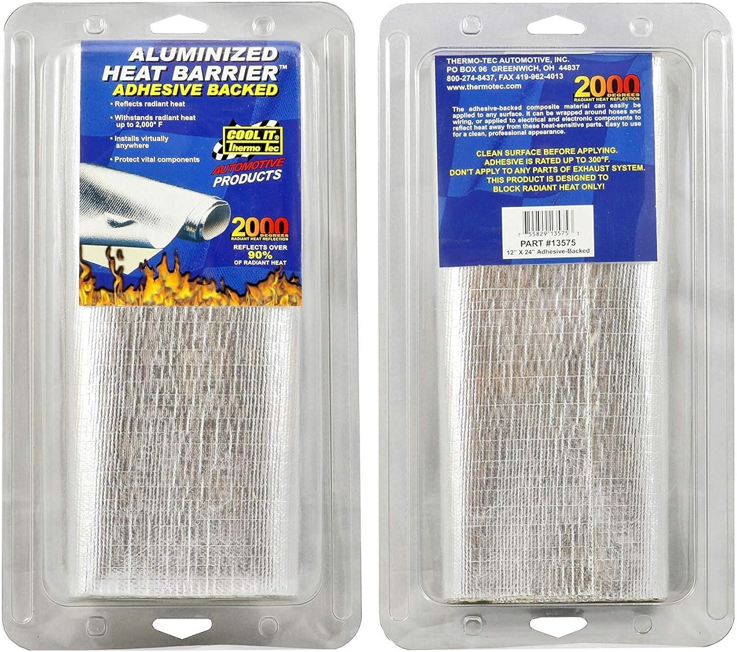 Flexible Reflective Aluminized Heat Barrier - 2000°F Protection, 2 Sheets 12x24