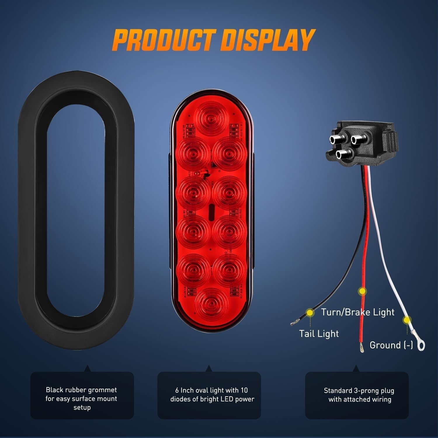 6 LED Trailer Tail Light Set - IP67 Waterproof with Red, Amber & White Lights