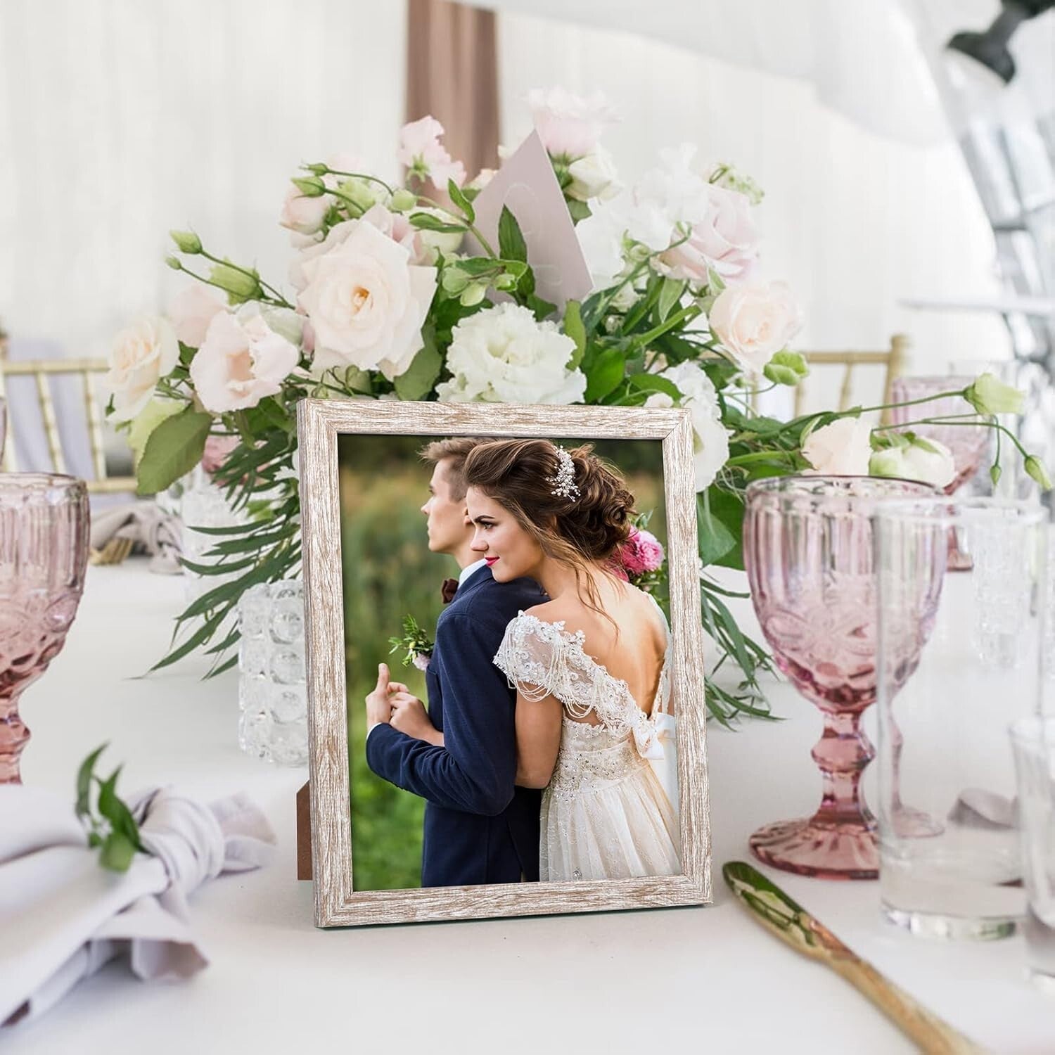 Set of 12 Rustic 8x10 Picture Frames in Distressed Beige for Stylish Displays