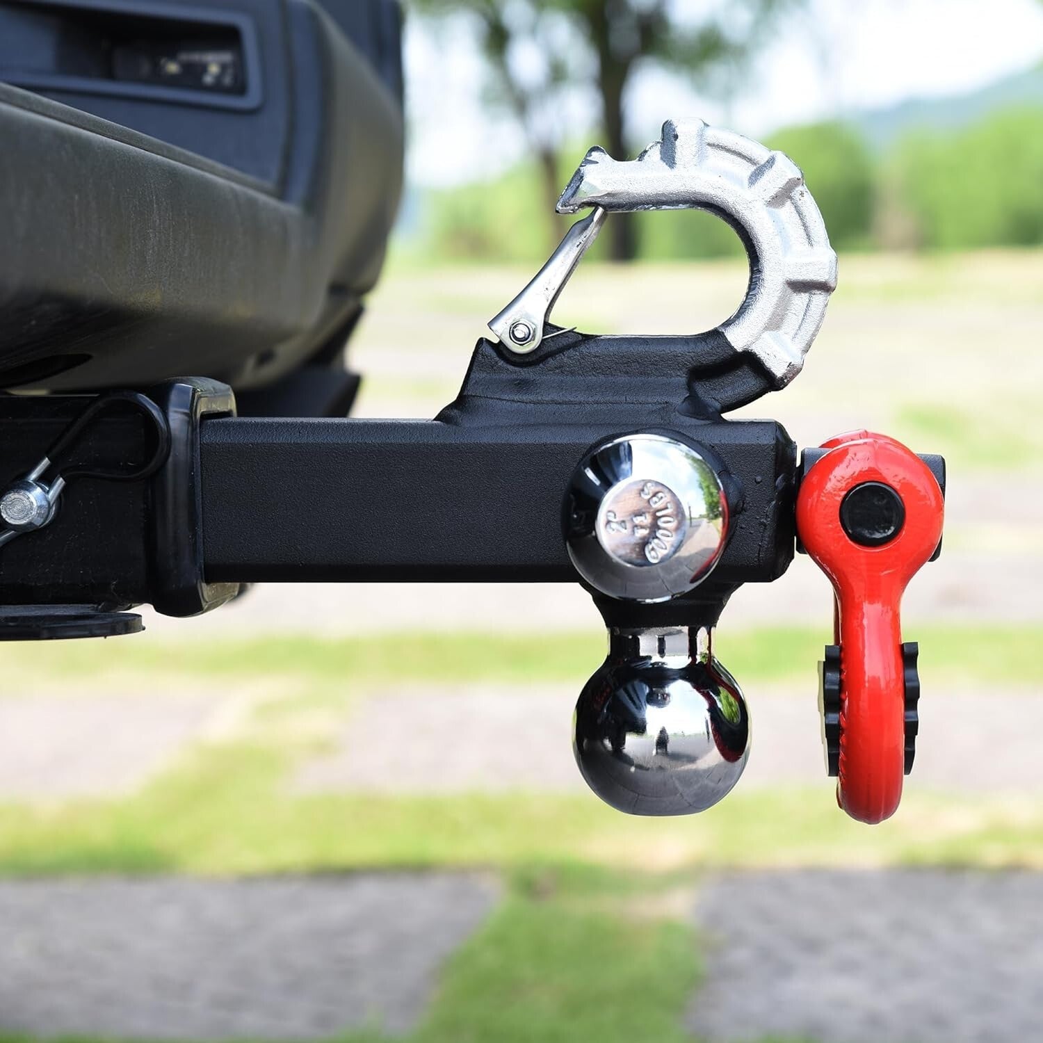 Rotatable Tow Shackle Tri-Ball Hitch - Heavy-Duty with 2" Receiver Compatibility