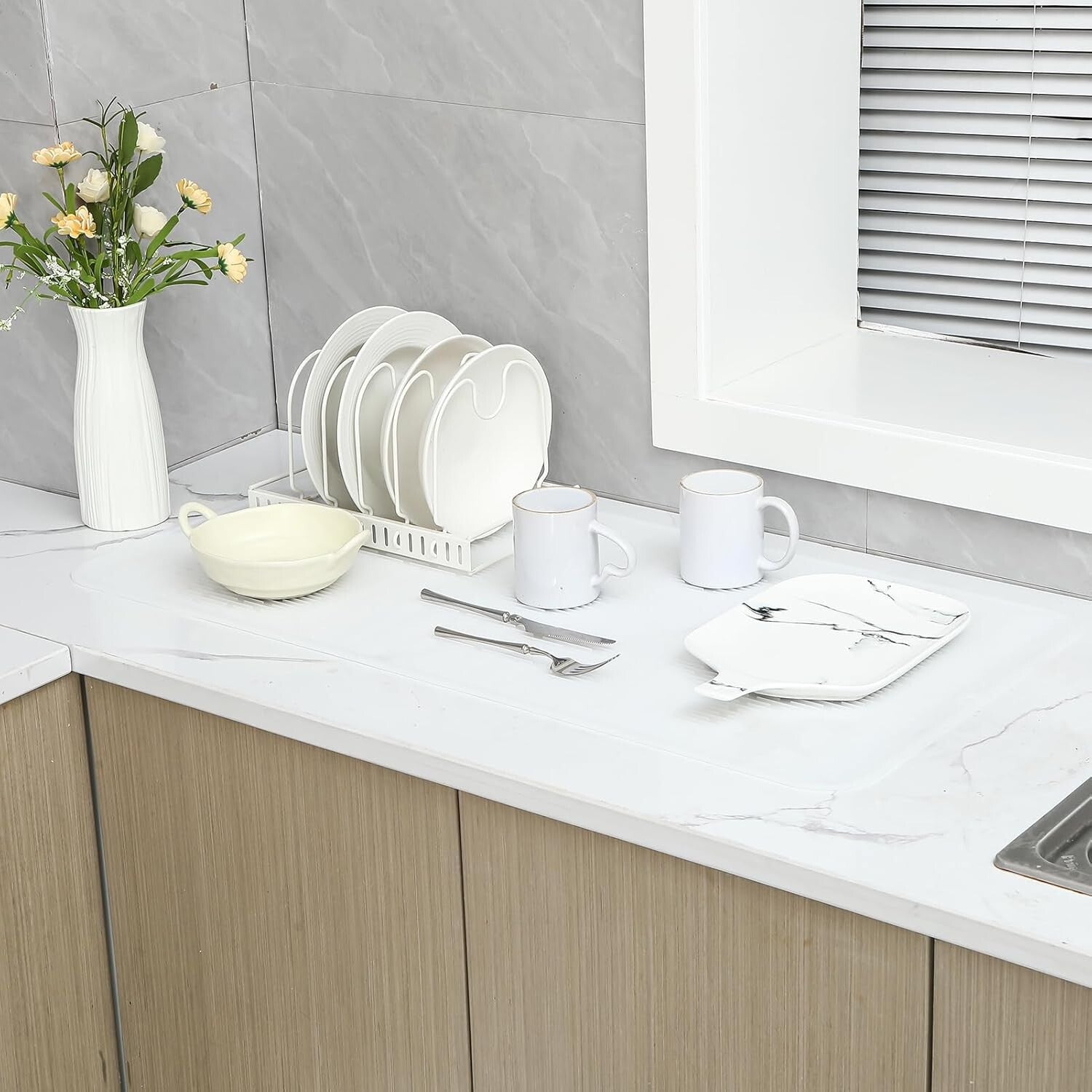 Flexible and Easy-to-Clean Silicone Dish Drying Mat - 36"x18" for Versatile Use