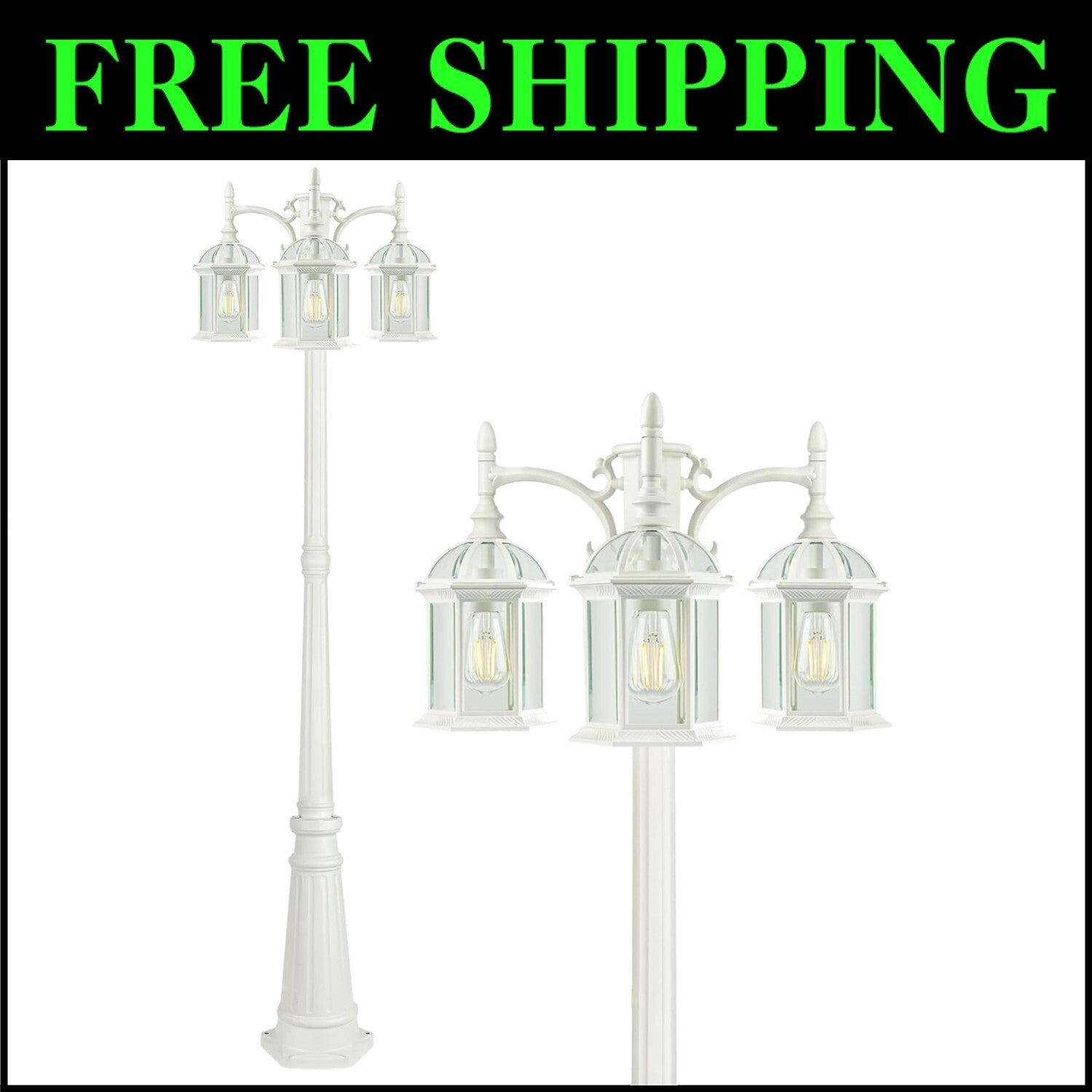 Classic Waterproof Outdoor Lamp Post - 3-Light Birdcage Style for Pathways