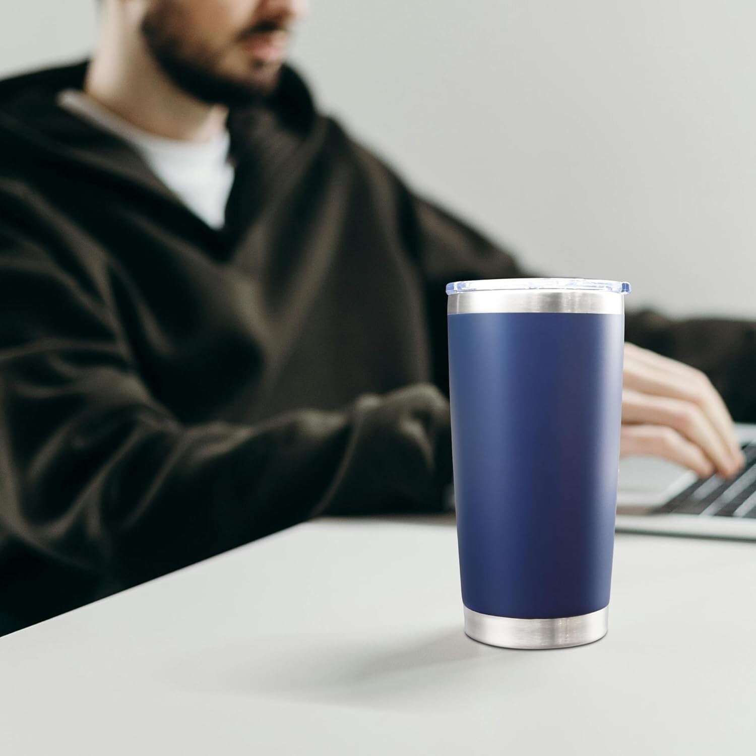 12 Pack Navy Blue Stainless Steel Tumblers with Lid - 20oz Insulated Travel Mugs