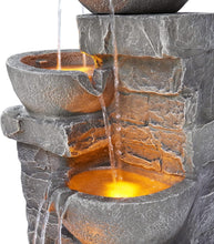 Load image into Gallery viewer, Weather-Resistant Stone Gray Outdoor Water Fountain with Integrated LED Lights