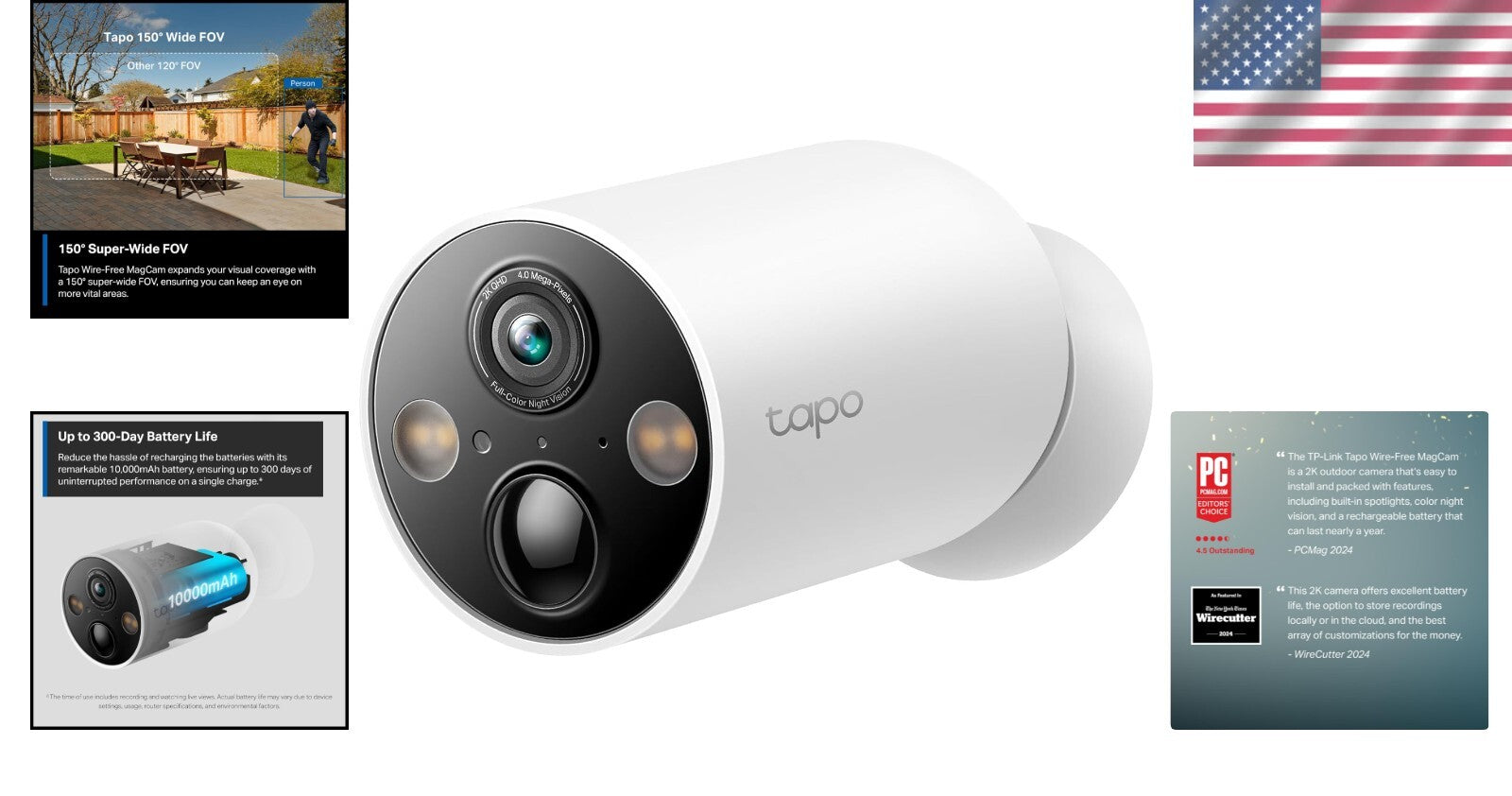 Tapo MagCam: 2024 Editors’ Choice 2K Outdoor Security Camera with Night Vision