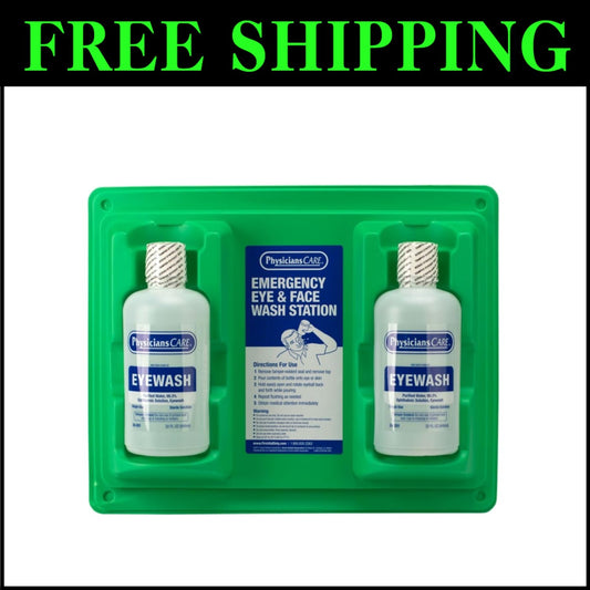 Compact Wall-Mount Eyewash Station with Sterile Eye Wash Solution 32 oz Duo