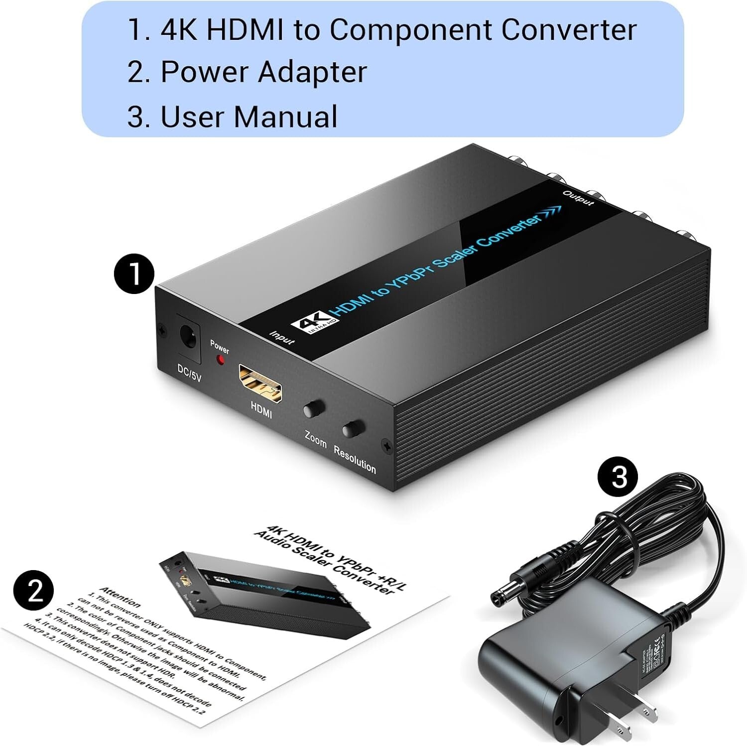 Ultra HD 4K HDMI to YPbPr Converter for CRT TV, Scales Multiple Resolutions