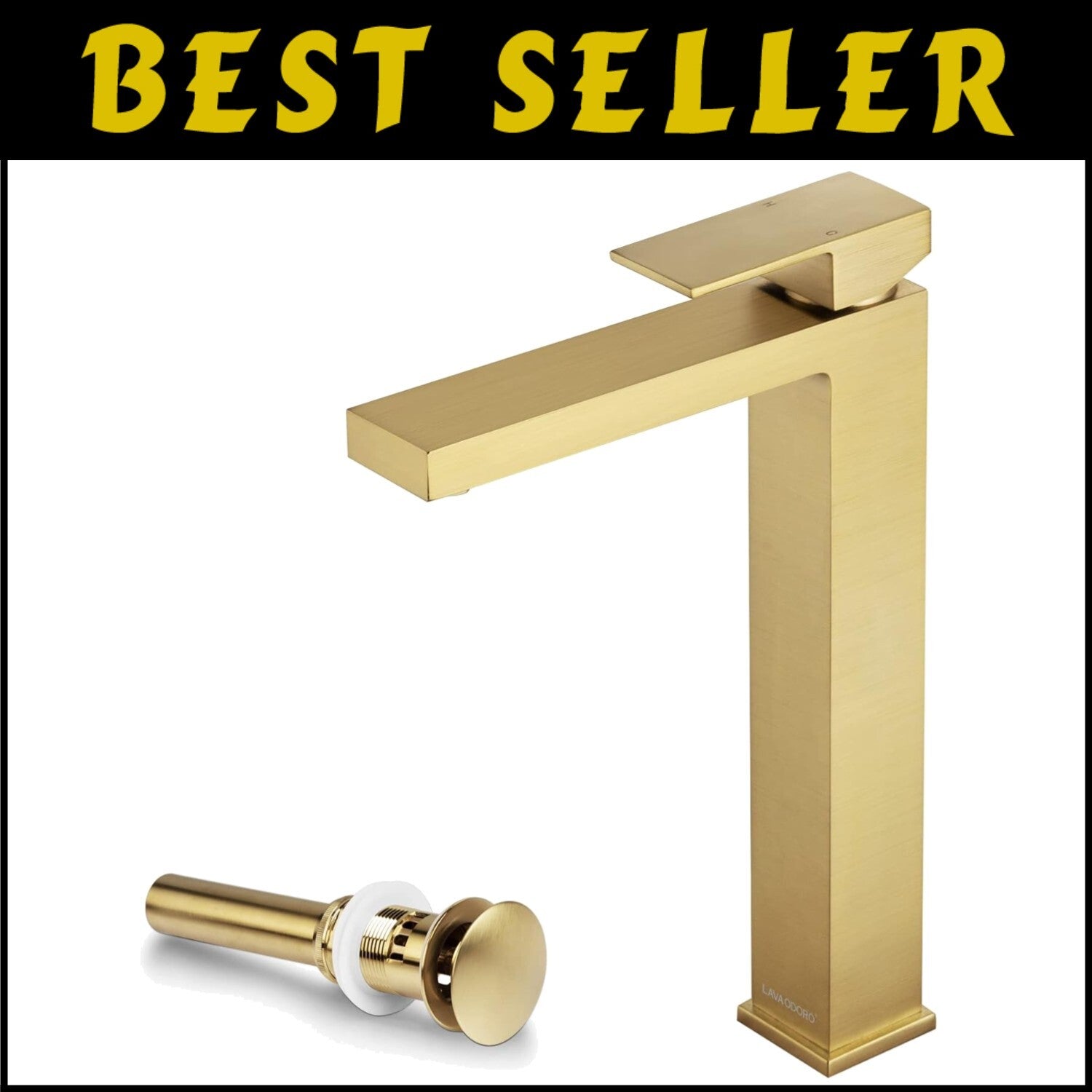 Modern Single Handle Brushed Gold Faucet - Includes Easy-Install Pop-Up Drain