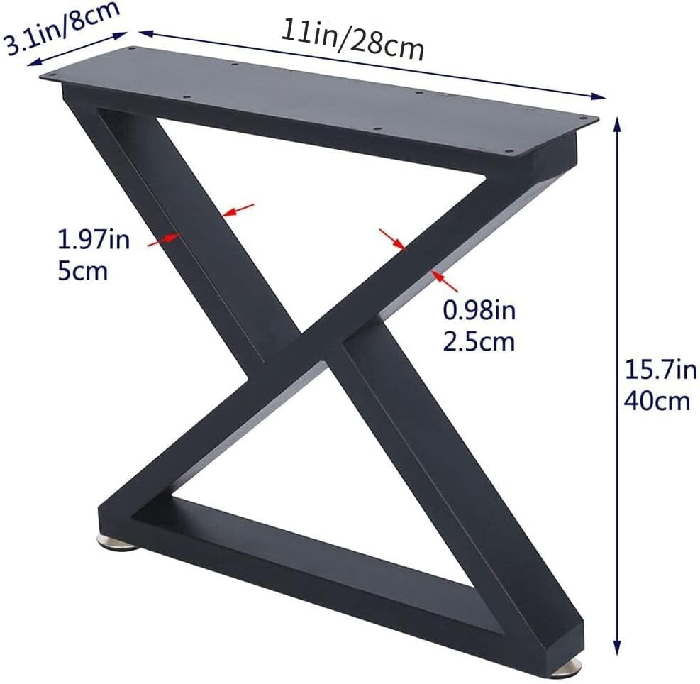 16 Inch Industrial Metal Table Legs for Coffee Tables, Benches & More - Set of 2
