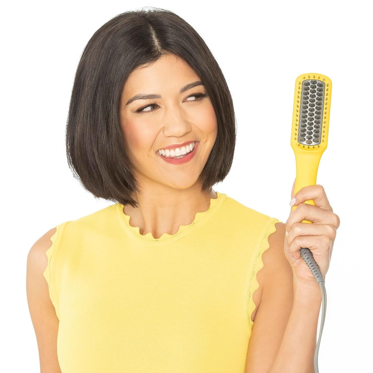Versatile Mini Straightening Paddle Brush - Yellow Corded Electric Hair Tool