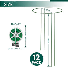 Load image into Gallery viewer, Premium 12 Pack of Sturdy 24” Green Plant Support Stakes with Half-Round Design