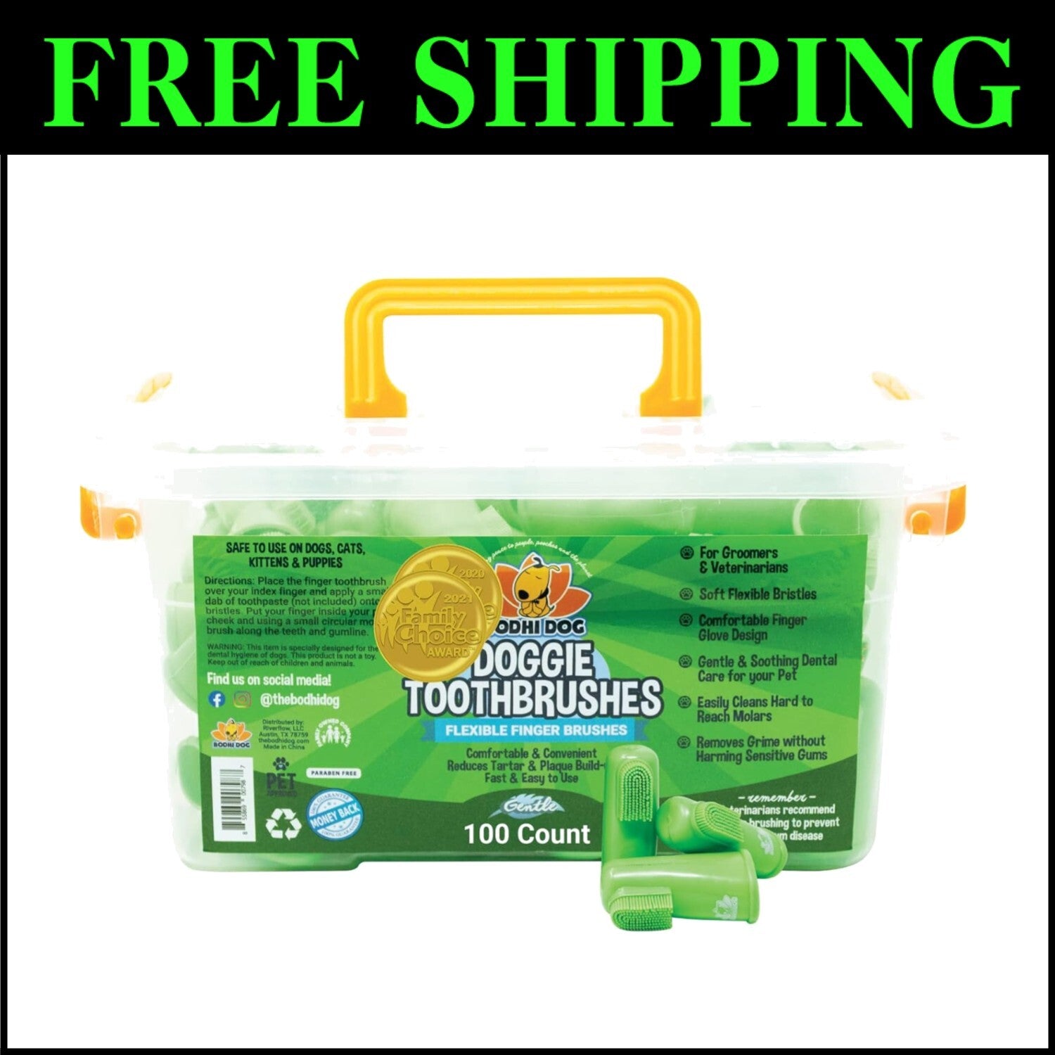 Pet Finger Toothbrush with Built-In Tongue Scraper - Clean Teeth & Fresh Breath