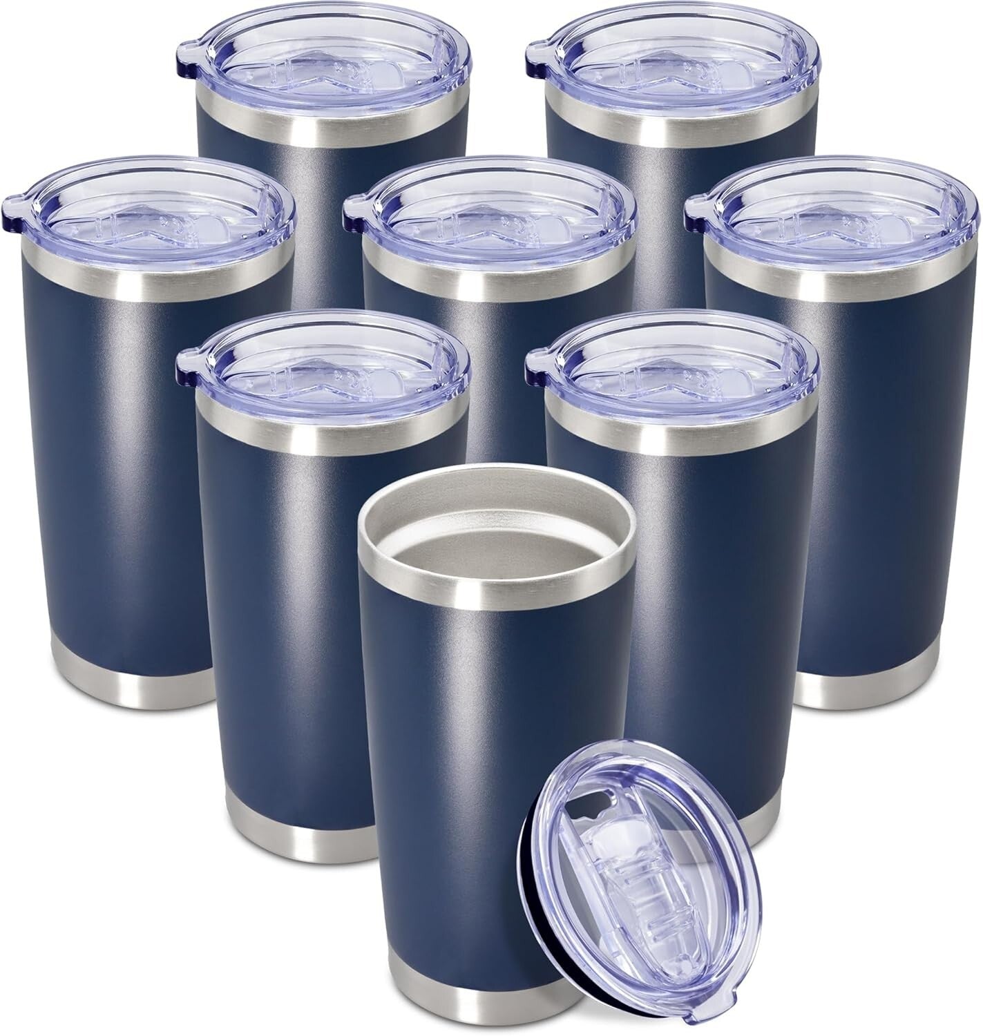 Insulated 20 oz Coffee Travel Mugs - Navy Powder Coated 8-Pack for All Occasions