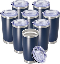Load image into Gallery viewer, Insulated 20 oz Coffee Travel Mugs - Navy Powder Coated 8-Pack for All Occasions