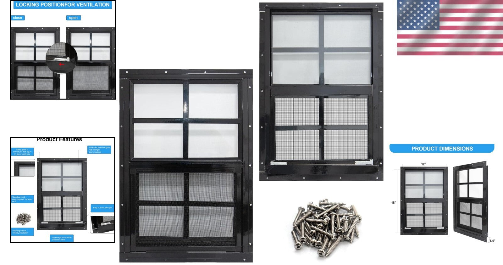 Energy-Efficient 2 Pack Shed Windows - 12x18 with Tempered Glass Protection