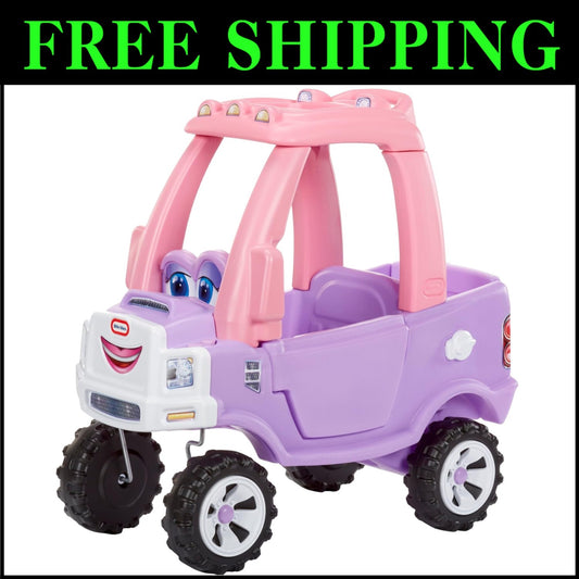 Girls' Cozy Ride-On Pink Truck with Push Handle and Rugged Wheels, 35.1x17.94in