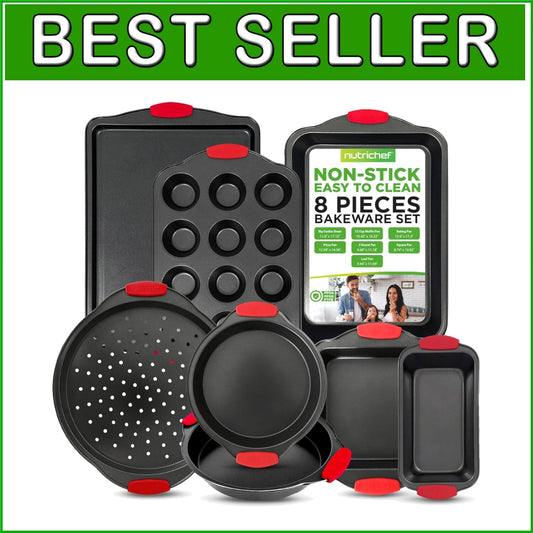 Deluxe 8-Piece Non-Stick Kitchen Bakeware Set with Heatproof Silicone Handles