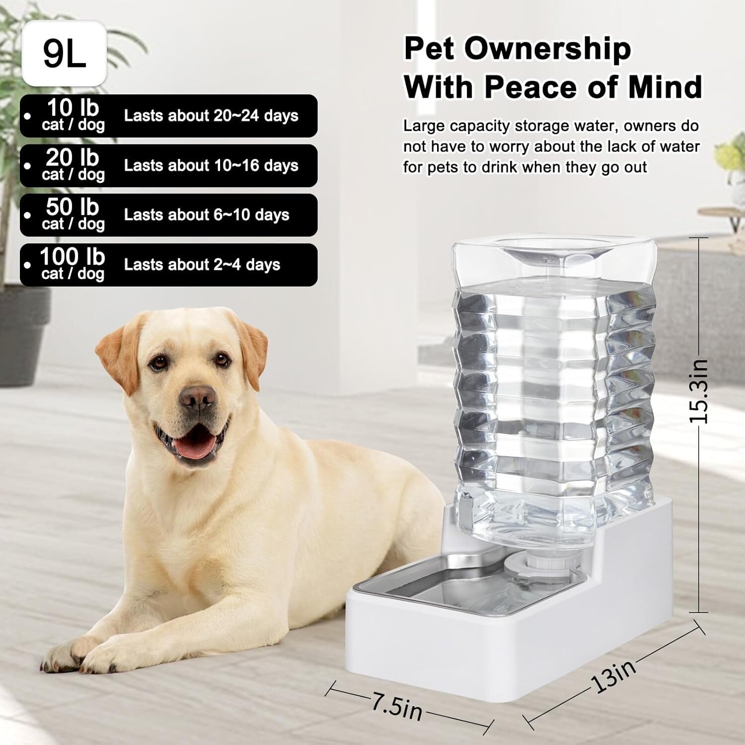 9L Automatic Pet Water Dispenser with Stainless Steel Bowl - BPA-Free & Hygienic