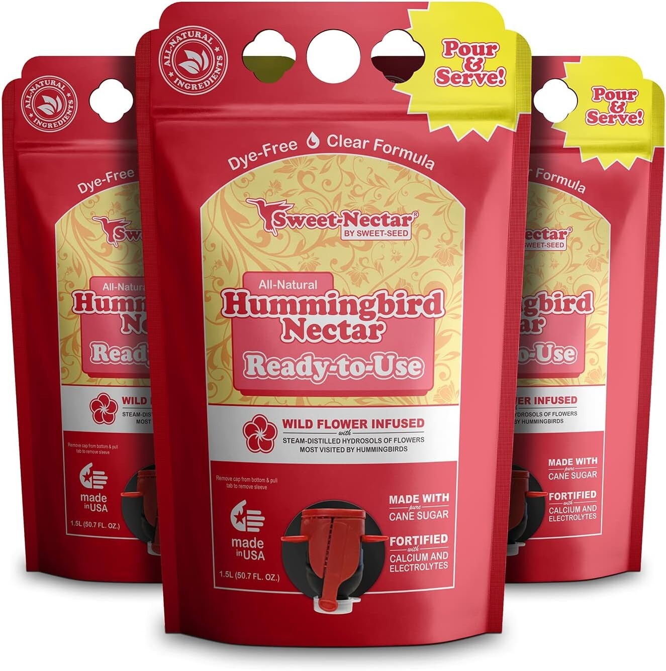 Premium 3-Pack Hummingbird Food - Calcium Infused & Long-Lasting Freshness