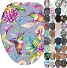 Load image into Gallery viewer, Elongated Molded Wood Toilet Seat with Beautiful Hummingbird Print - Soft Close