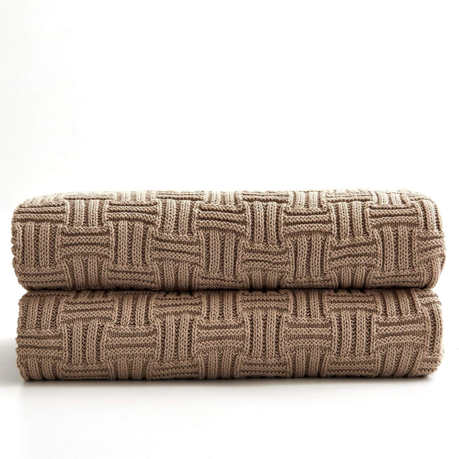 Elegant 60x80 Cotton Khaki Cable Knit Throw Blanket - Perfect for Snuggling