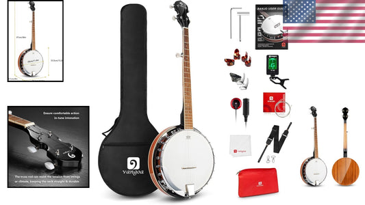 Beginner-Friendly 38" 5-String Banjo Set with Adjustable Height and Accessories