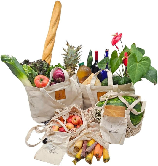 Oversized Canvas Totes Set of 5 with Extra Pockets - Ultimate Grocery Solution