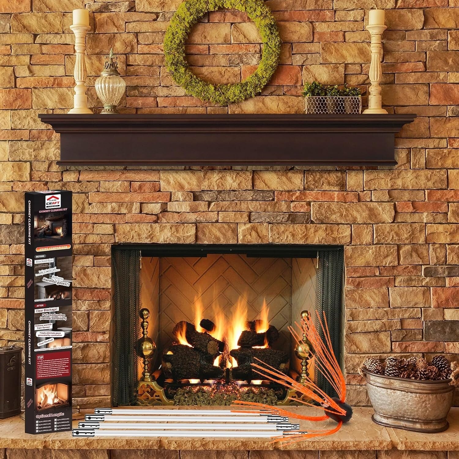 Professional 30ft Chimney Sweep Kit: Brush, Rods, and Essential Accessories