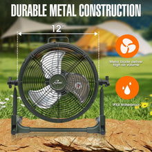 Load image into Gallery viewer, Portable Camping Floor Fan - Rechargeable 12-Inch Metal Blade High Velocity Fan