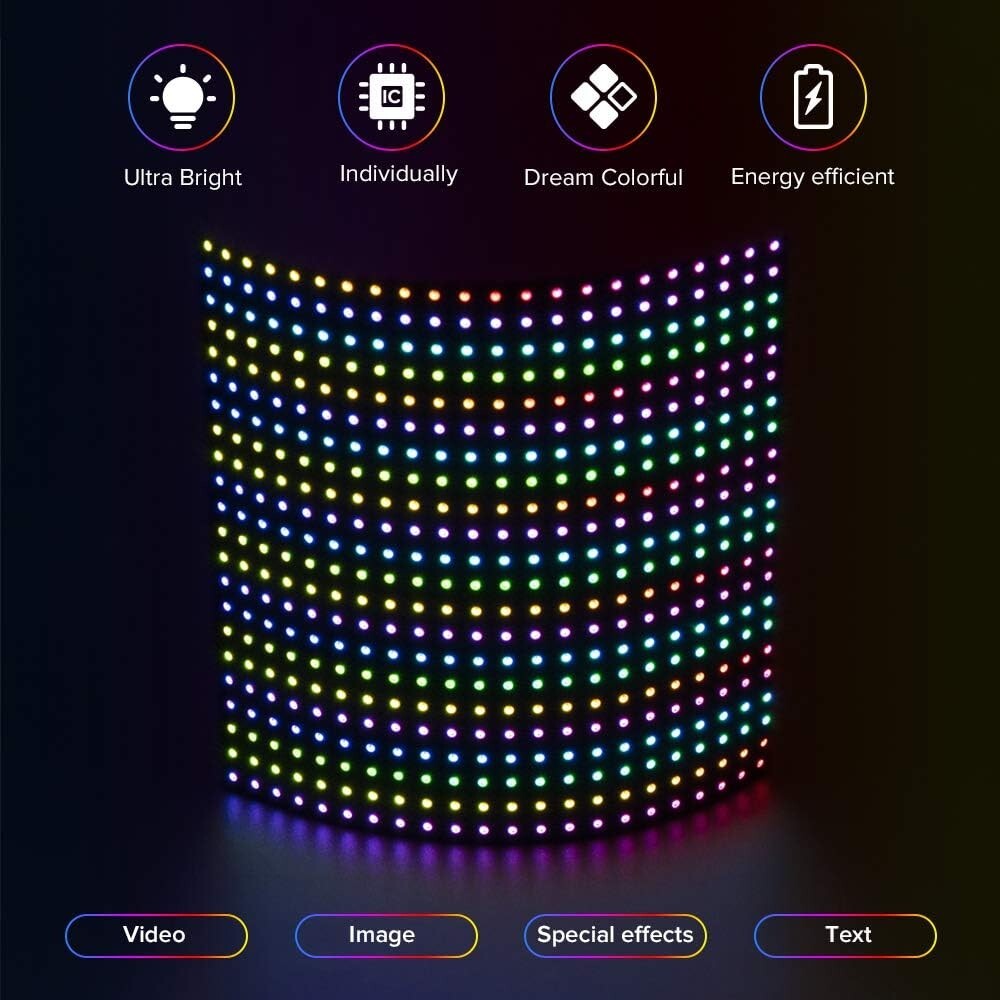 Flexible WS2812B RGB LED Matrix 22x22 - Vibrant Display for Weddings & Christmas