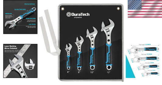 Durable 6-12 Inch Adjustable Wrench Set with Chrome Finish for Professionals