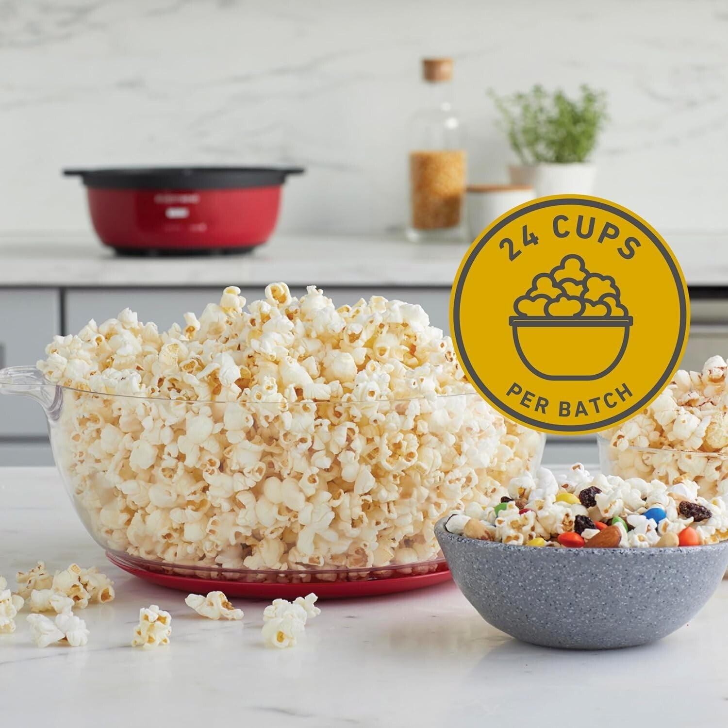 Electric 6-Quart Popcorn Maker with Dual-Purpose Cover & Motorized Stirring
