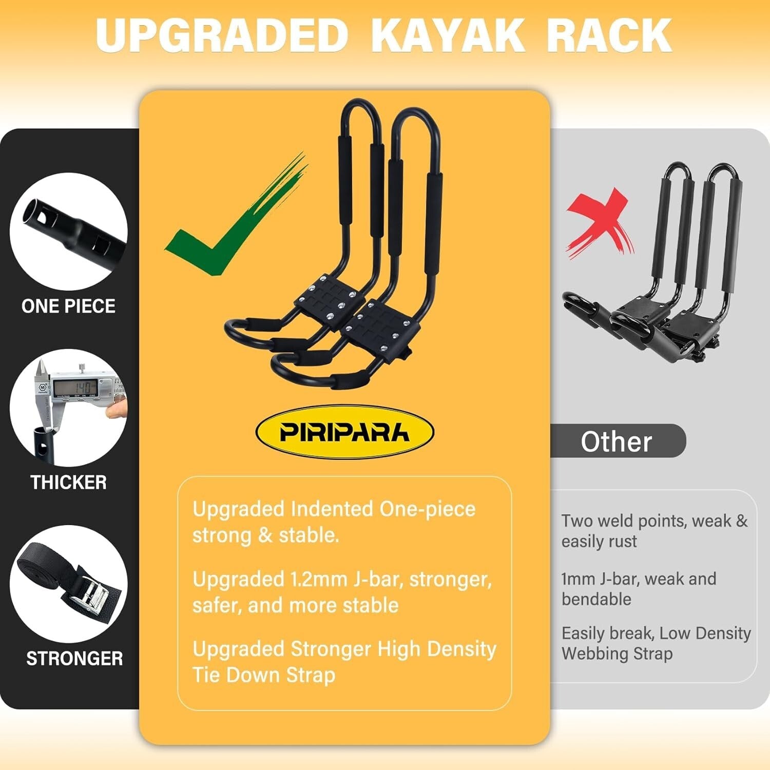 Durable Kayak Roof Rack Set of 4 - 2 Pairs J-Bar Carrier for SUVs and Trucks